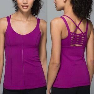 Lululemon Women's Hot To Street Bra Tank Sz 4 Regal Plum Strappy Back Luxstream